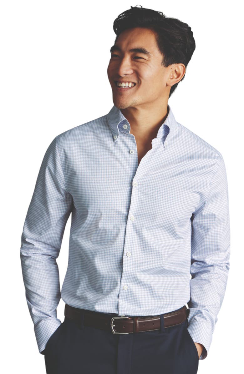 Charles Tyrwhitt Non-Iron Pinpoint Oxford Check Shirt, Main, color, Light Blue