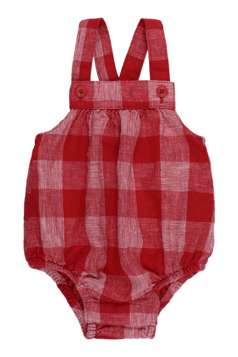 Baby Bubble Romper, Infant, Main, color, Red Pencil Check Linen