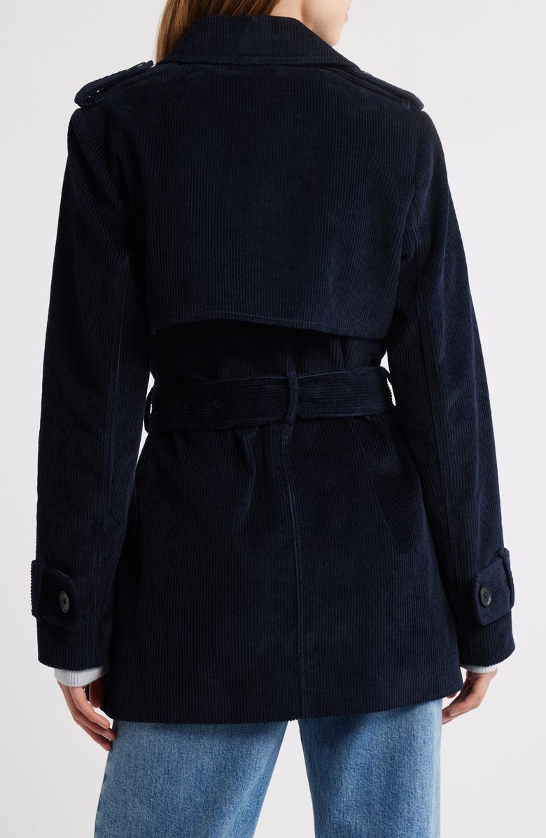 BCBGMAXAZRIA Belted Corduroy Trench Coat, Alternate, color, Indigo