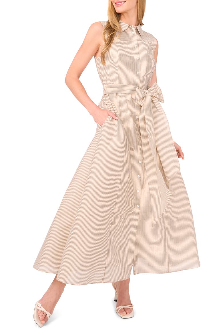 Stripe Sleeveless Midi Shirtdress, Main, color, TAUPE BISQUE