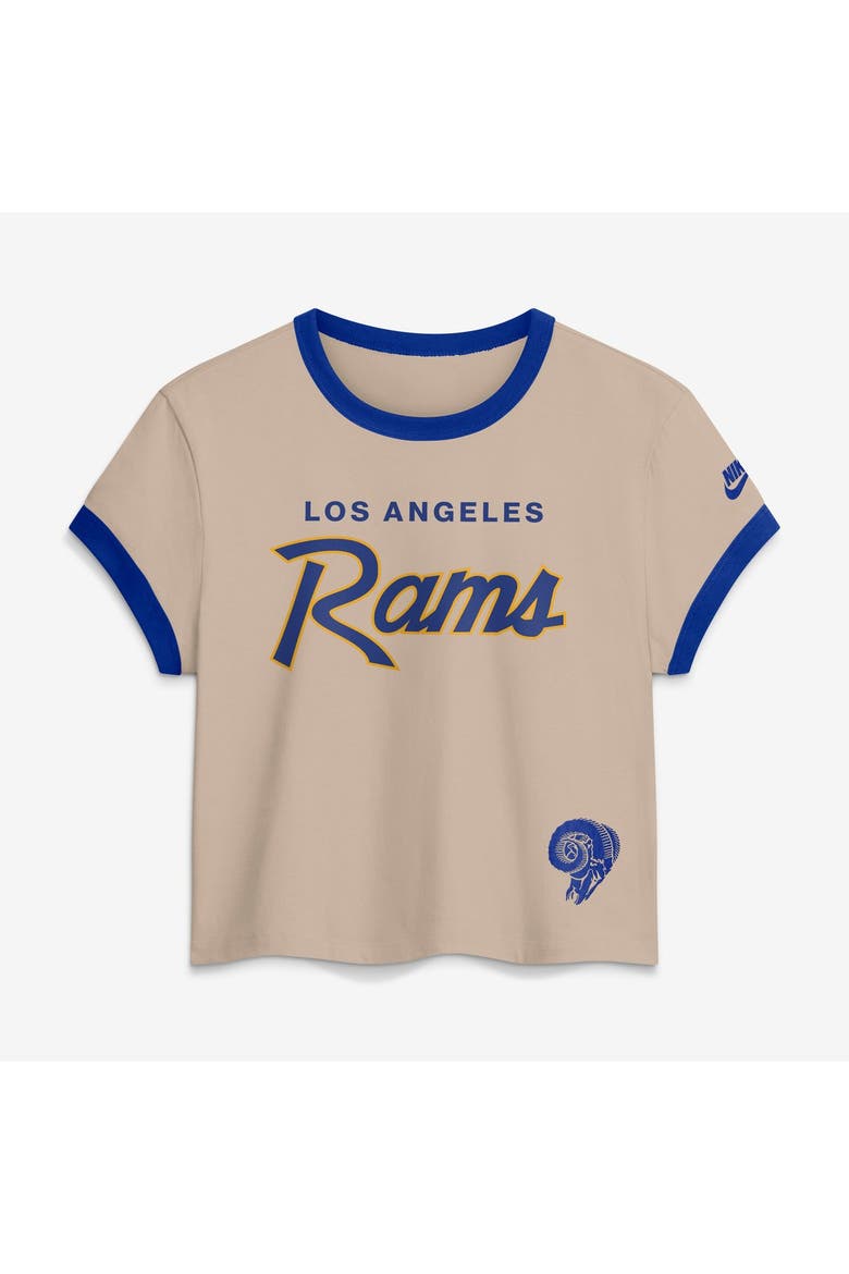 Women's Nike Cream Los Angeles Rams Rewind Ringer Mod Cropped T-Shirt, Main, color, Cream