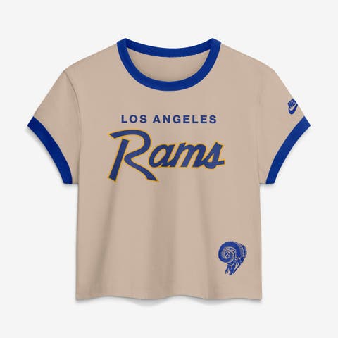 Women's Nike Cream Los Angeles Rams Rewind Ringer Mod Cropped T-Shirt