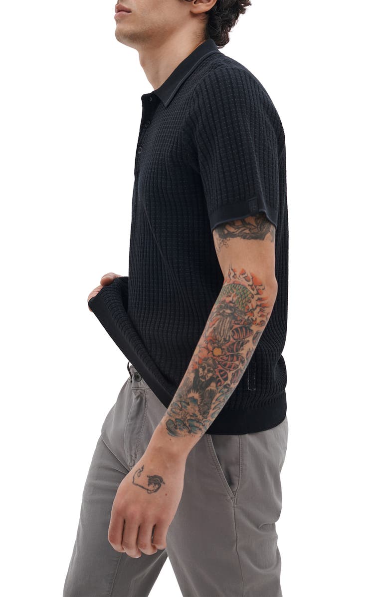rag & bone Harvey Rib Polo Sweater, Alternate, color, Black