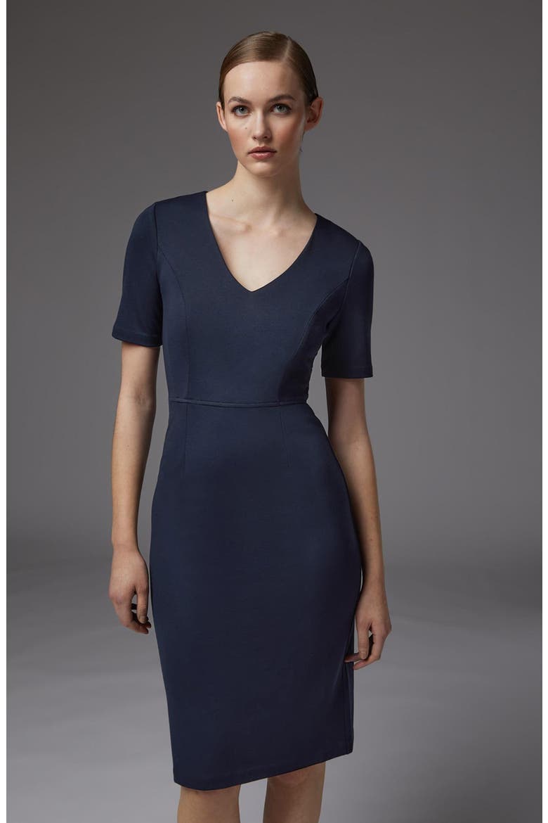 Natasha V-Neck Sheath Dress, Alternate, color, NAVY
