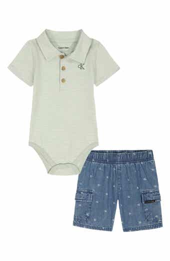 Calvin Klein Polo Bodysuit & Denim Shorts Set