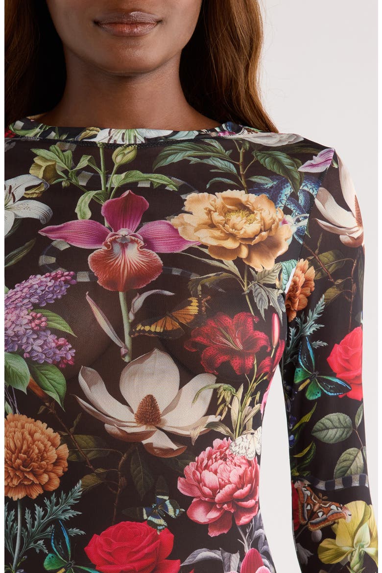Floral Print Mesh Long Sleeve Teddy, Alternate, color, GARDEN OF EDEN