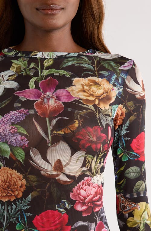 Kilo Brava Floral Print Mesh Long Sleeve Teddy In Multi