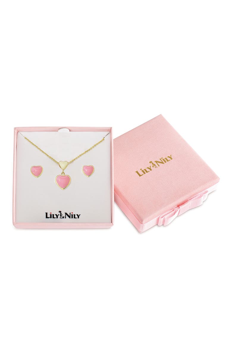 Kids' Heart Pendant Necklace & Stud Earrings, Alternate, color, PINK
