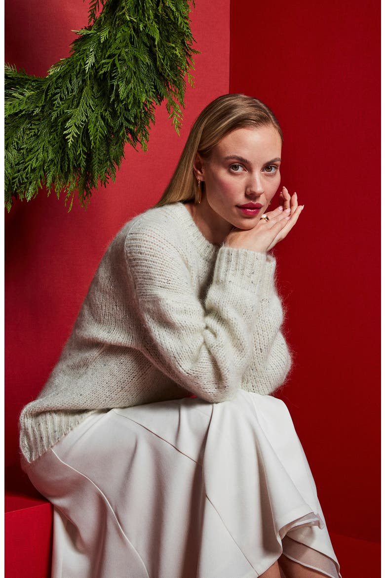 Metallic Crewneck Sweater, Alternate, color, IVORY METALLIC MARL