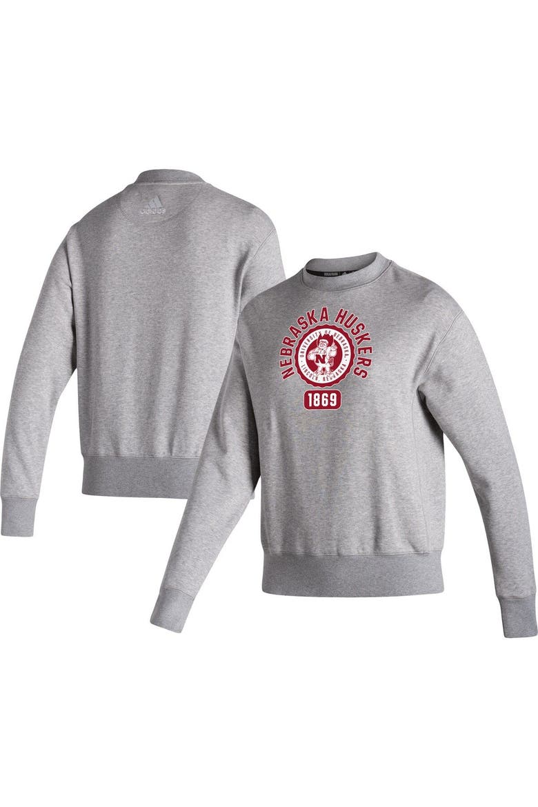 Women's adidas Heathered Gray Nebraska Huskers Vintage Circle Pullover Sweatshirt, Main, color, Heather Gray