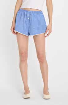 Poplin Lace Trim Stripe Boxer Shorts