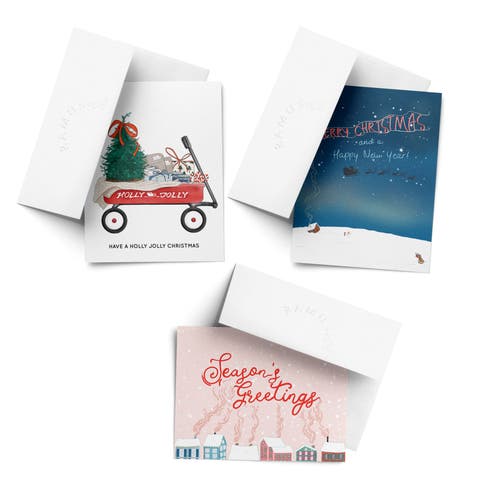 Santa Slay, Seasons Greetings, New Year Winter/Holiday/Christmas Greeting Card Pack Sets (3 ct, Assorted)