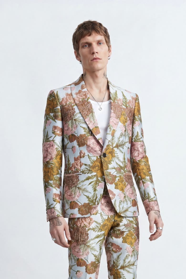 Hirshfield Slim Fit Floral Suit Jacket, Main, color, Silver