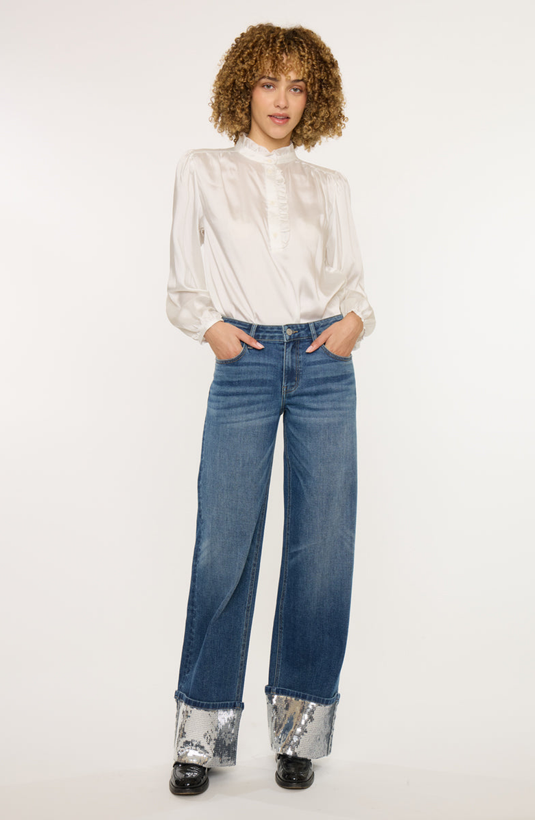 KanCan Vivianne Mid Rise Wide Leg Jeans, Alternate, color, Medium Wash