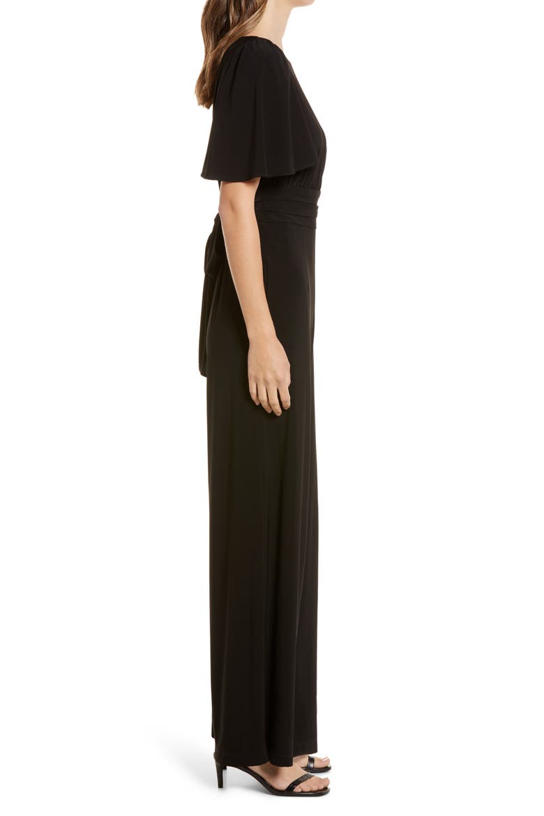Flutter Sleeve Jersey Jumpsuit, Alternate, color, BLACK
