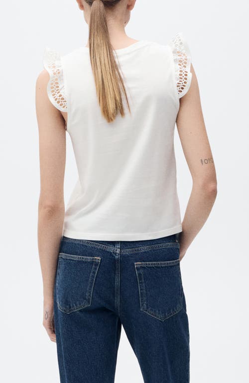 Mango Embroidered Eyelet Accent Cotton Top In White