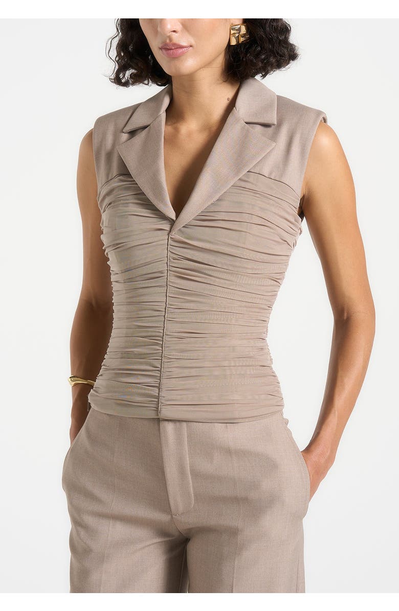 Manière De Voir Thea Mesh Ruched Waistcoat, Alternate, color, Mushroom