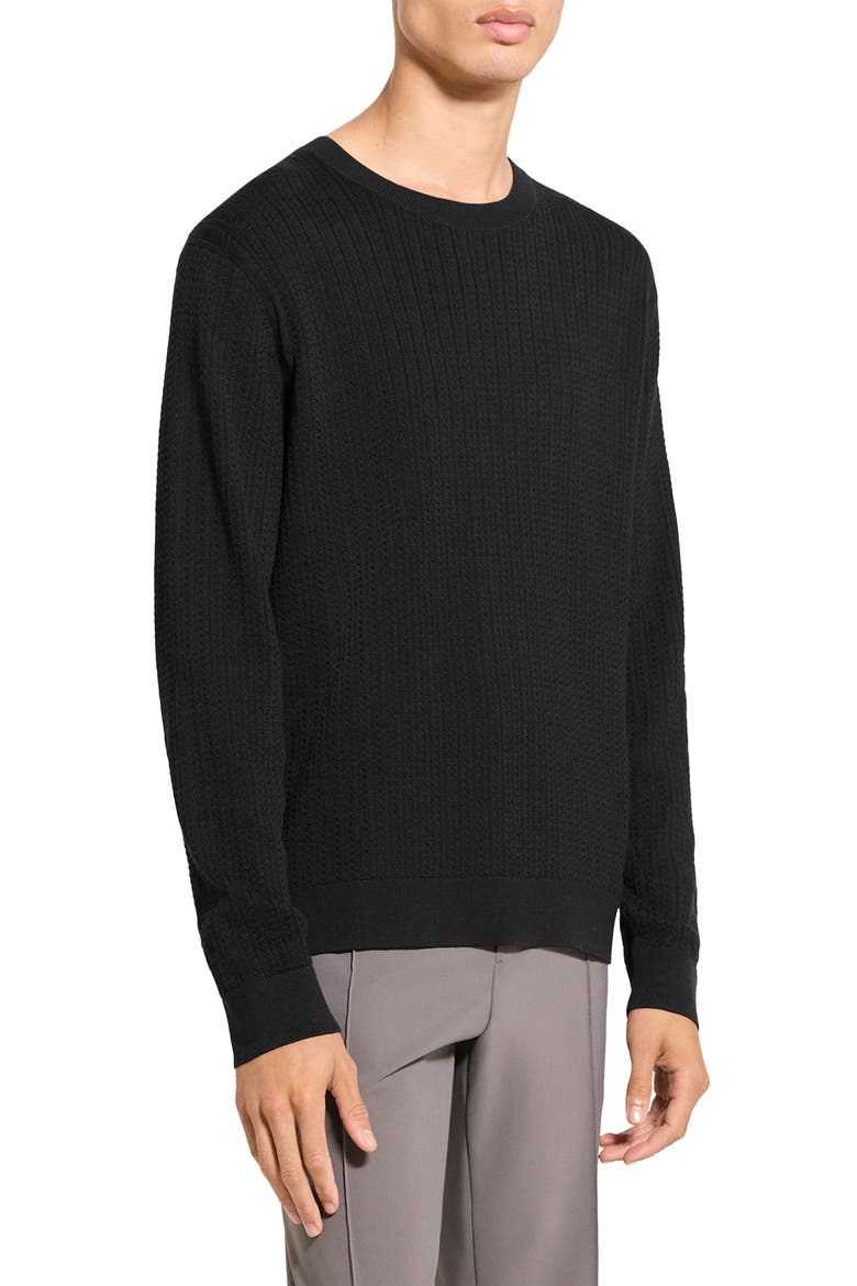 Riland Cable Stitch Cotton Crewneck Sweater, Alternate, color, BLACK