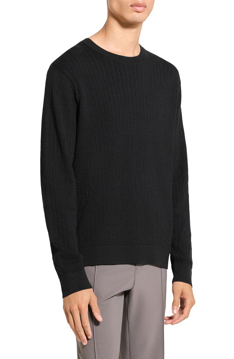 Theory Riland Cable Stitch Cotton Crewneck Sweater, Alternate, color, Black