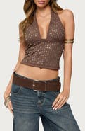 EDIKTED Jackie Studded Grommet Halter Top