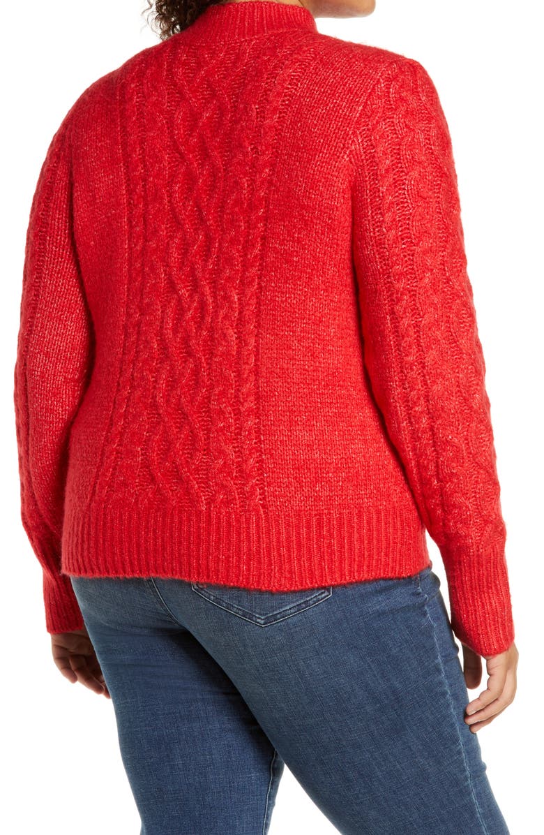 Halogen<sup>®</sup> x Atlantic-Pacific Mock Neck Cable Knit Sweater, Alternate, color, 