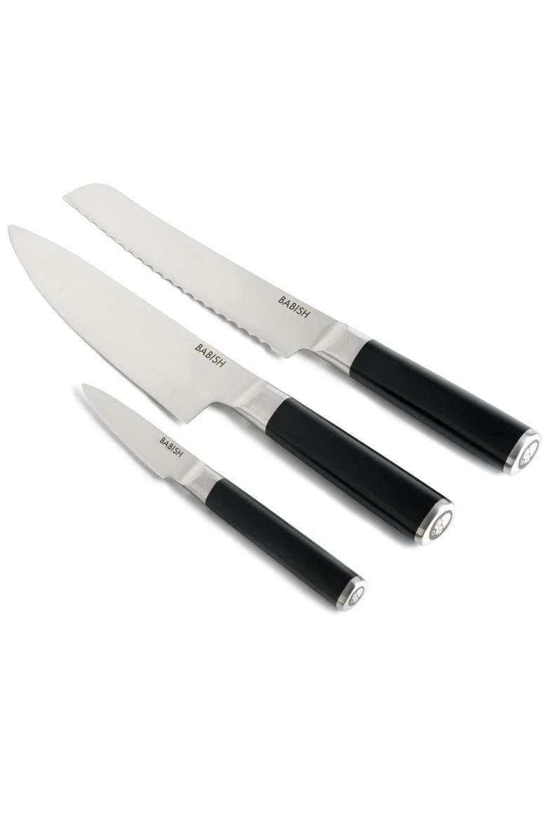 3-Piece High Carbon German Steel Cutlery Set with Knife Roll, Alternate, color, Stainless Steel