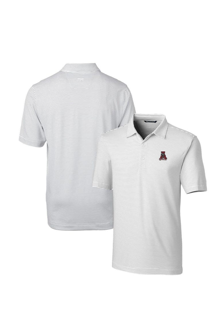 Men's Cutter & Buck White Alabama Crimson Tide Forge Pencil Stripe Stretch Polo, Main, color, White