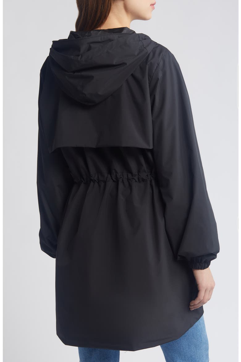 Fleur Water Resistant Hooded Raincoat, Alternate, color, BLACK