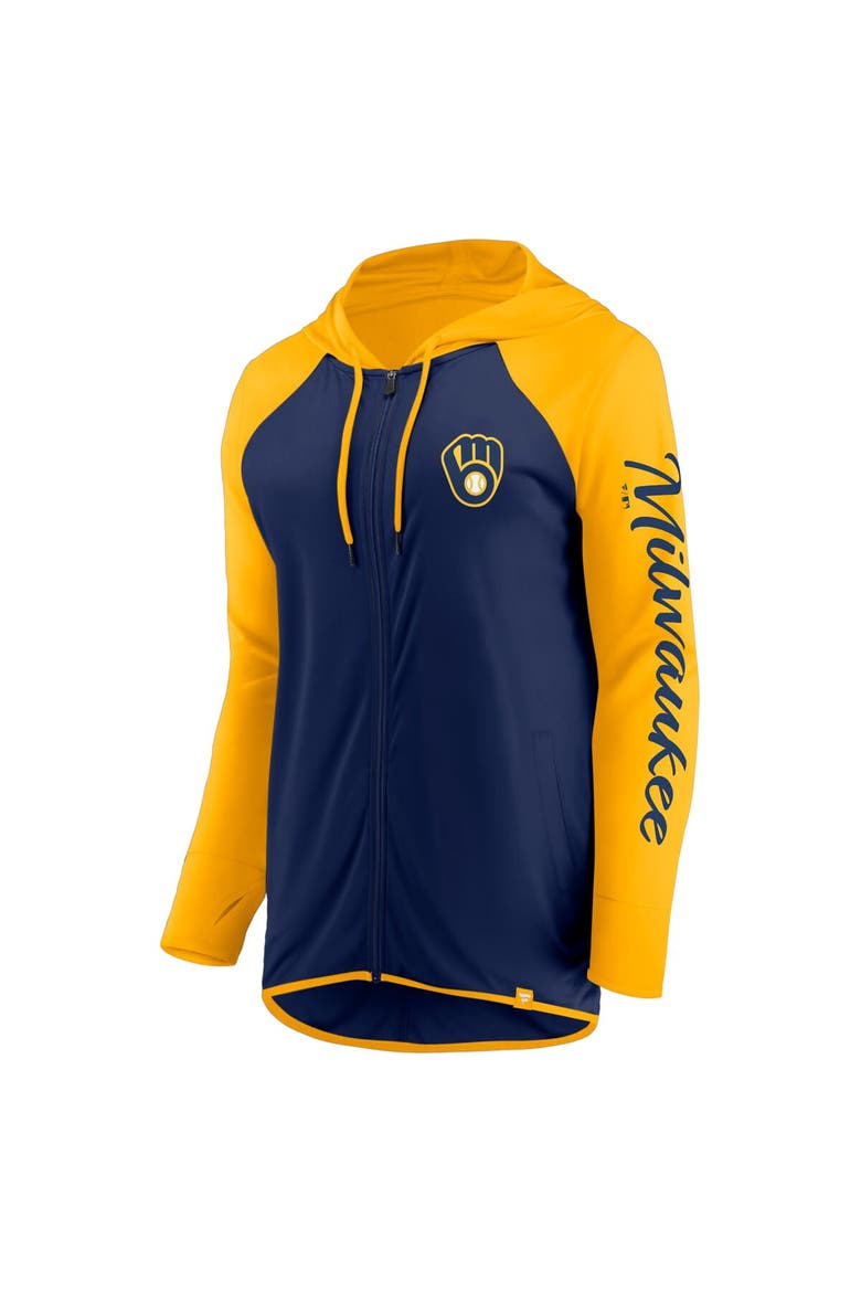 Women's Fanatics Navy/Gold Milwaukee Brewers Script Sleeve Full-Zip Hoodie, Alternate, color, Navy