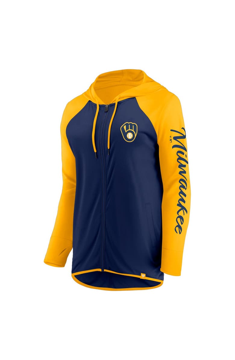 FANATICS Women's Fanatics Navy/Gold Milwaukee Brewers Script Sleeve Full-Zip Hoodie, Alternate, color, Navy