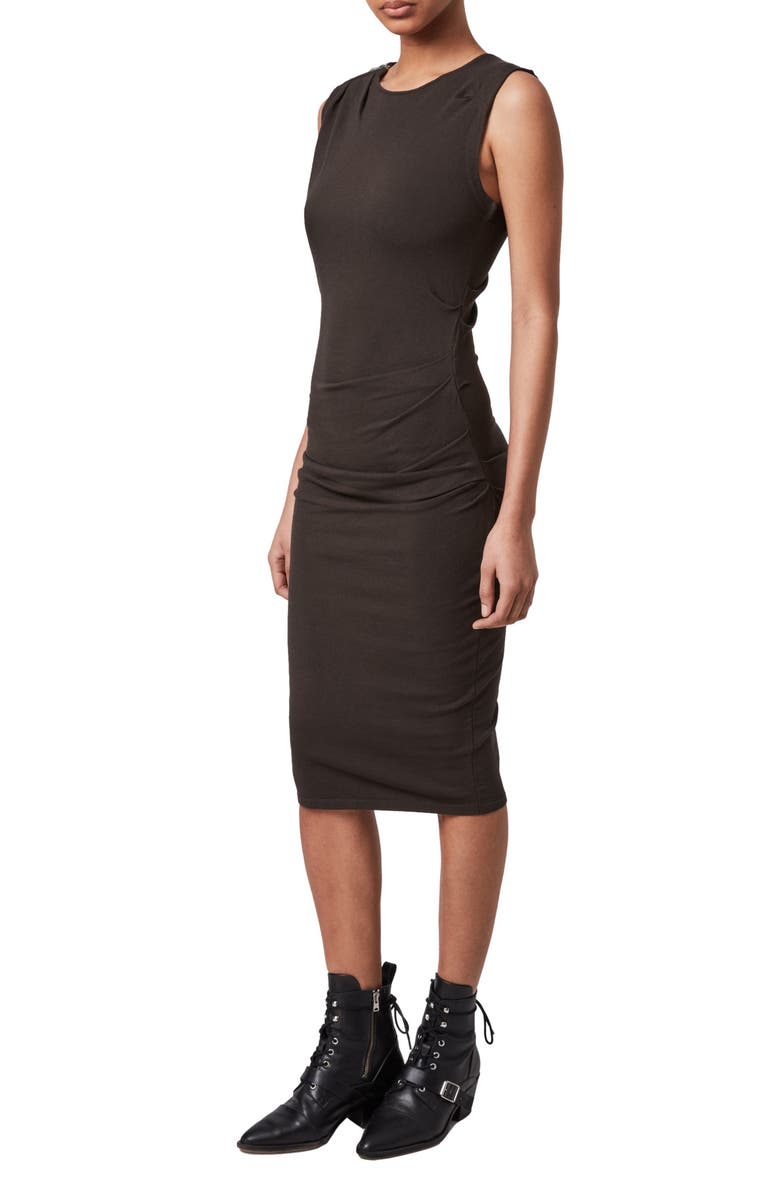 AllSaints Rina Side Ruched Body-Con Dress, Alternate, color, Khaki Green