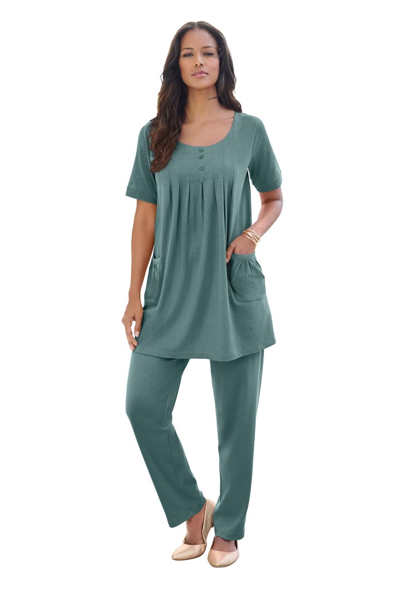 Plus Size Two Pocket Soft Knit Swing Tunic, Main, color, COOL SAGE