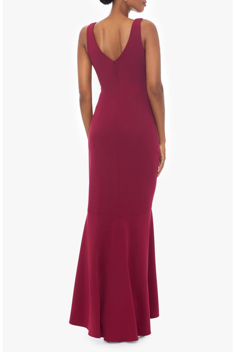 V-Neck Cascade Ruffle High-Low Gown, Alternate, color, BORDEAUX