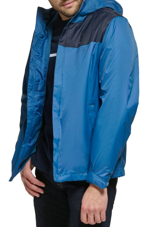 Tommy Hilfiger Hooded Rain Slicker Jacket In Blue