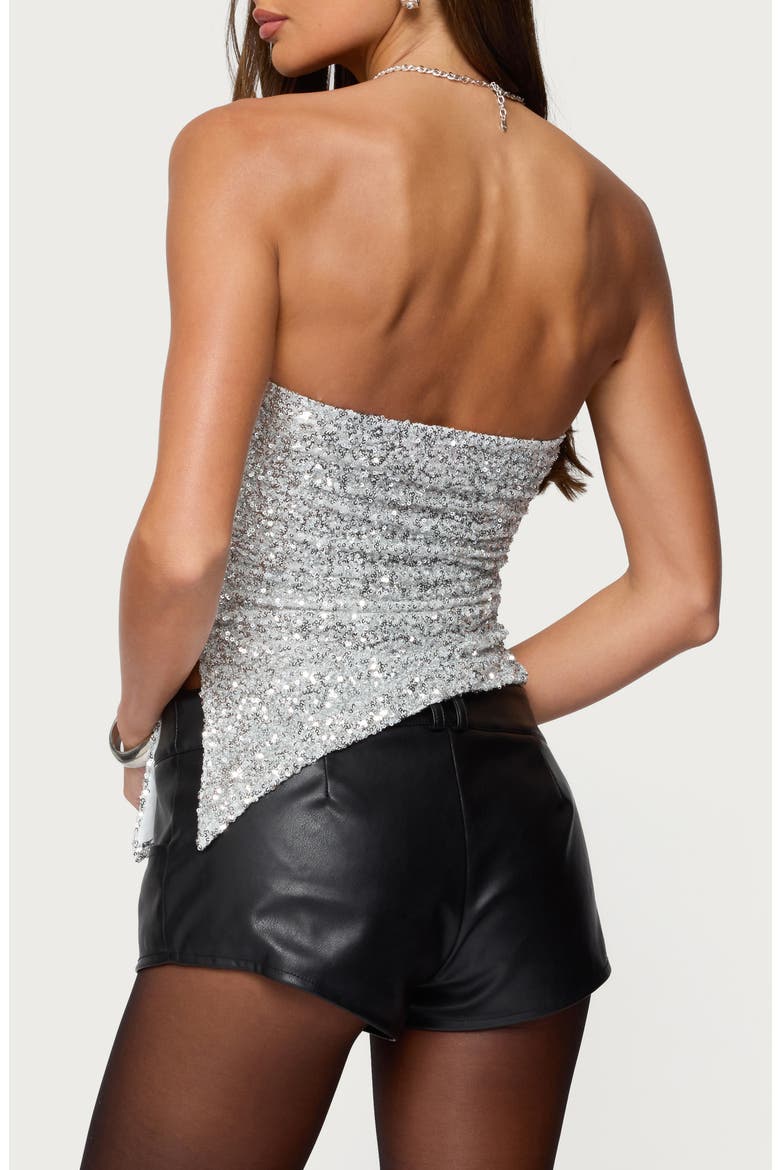 Sequin Strapless Asymmetric Top, Alternate, color, SILVER