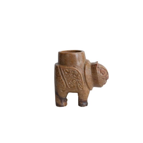 Storied Home Global Carved Soapstone Animal Tealight Candle Holder In Brown