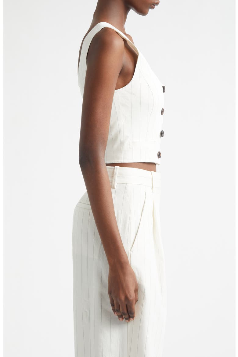 Darcy Pinstripe Linen Blend Crop Vest, Alternate, color, PEARL/ BROWN
