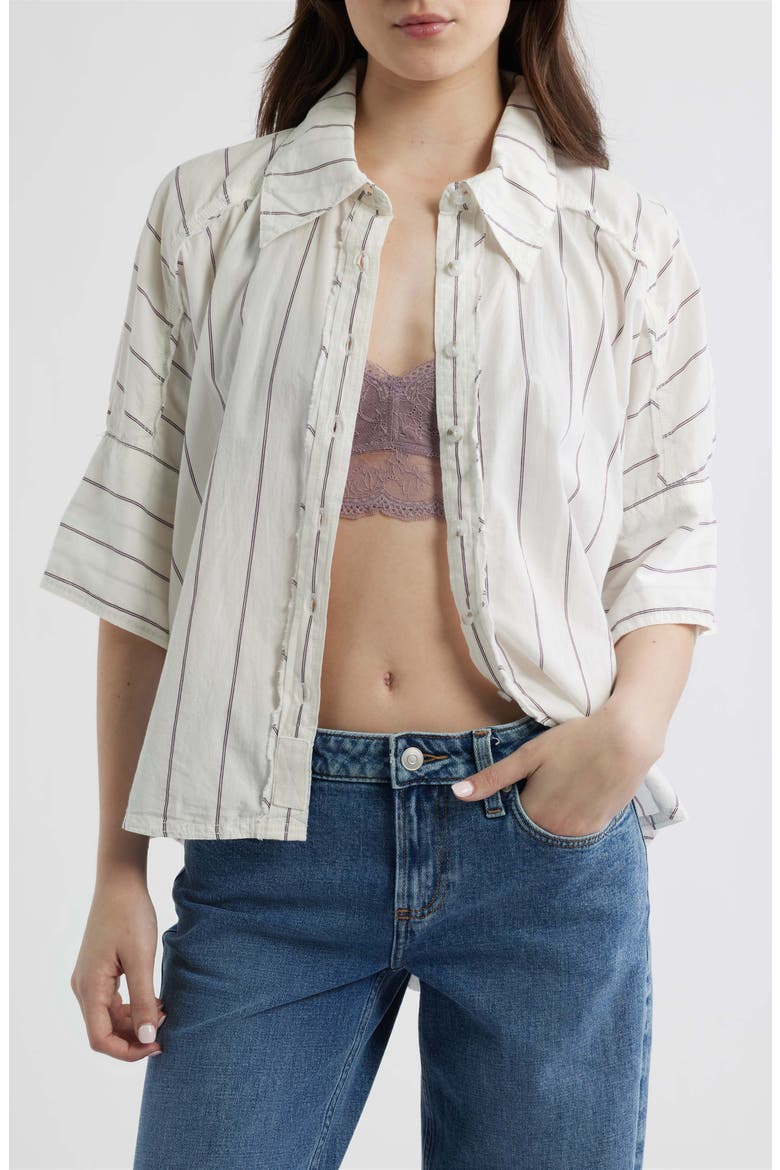 Seaside Stripe Cotton Shirt, Alternate, color, IVORY COMBO