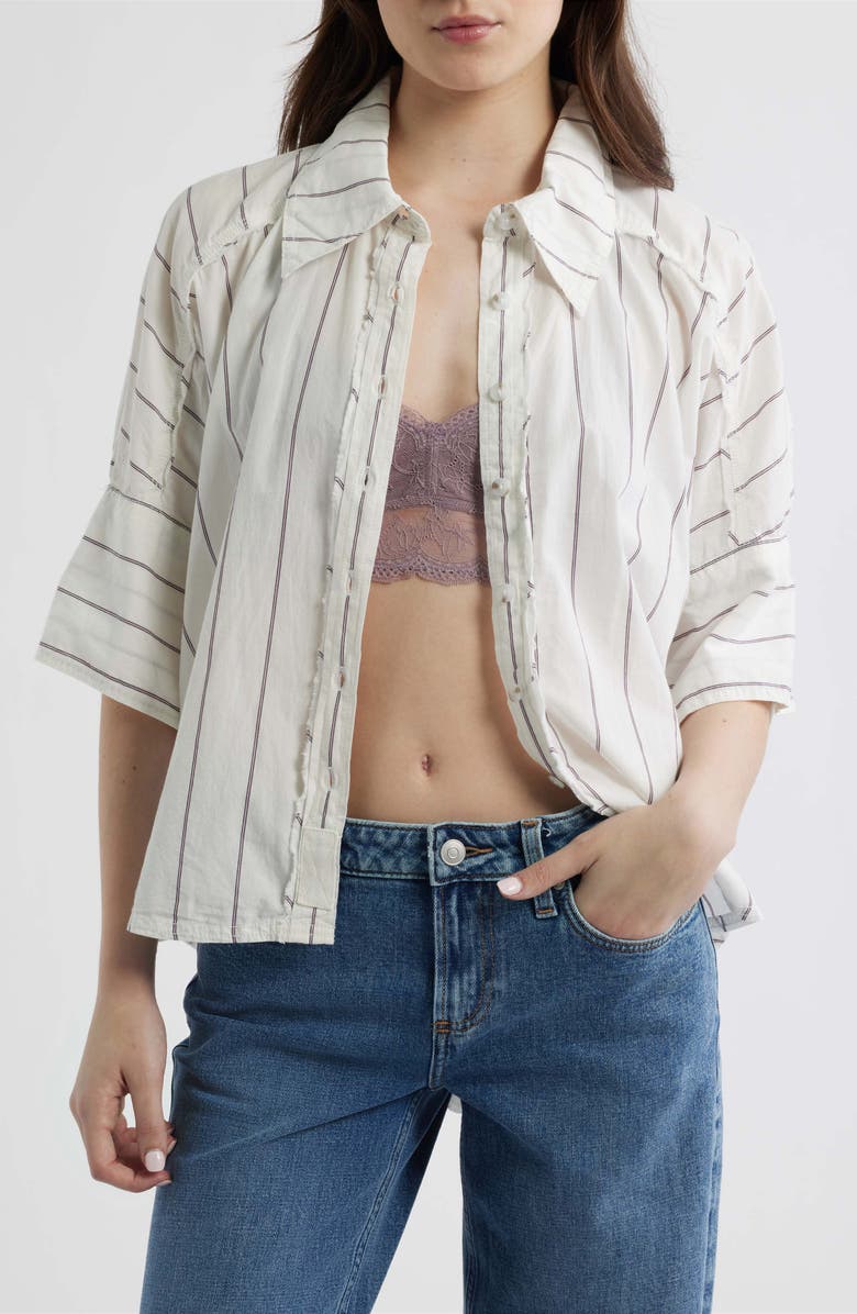 Free People Seaside Stripe Cotton Shirt, Alternate, color, Ivory Combo