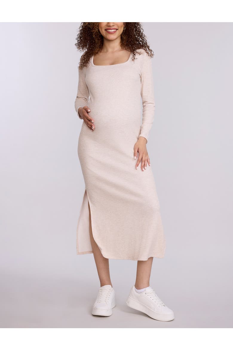Square Neck Rib Knit Long Sleeve Bodycon Maxi Dress, Main, color, Oatmeal