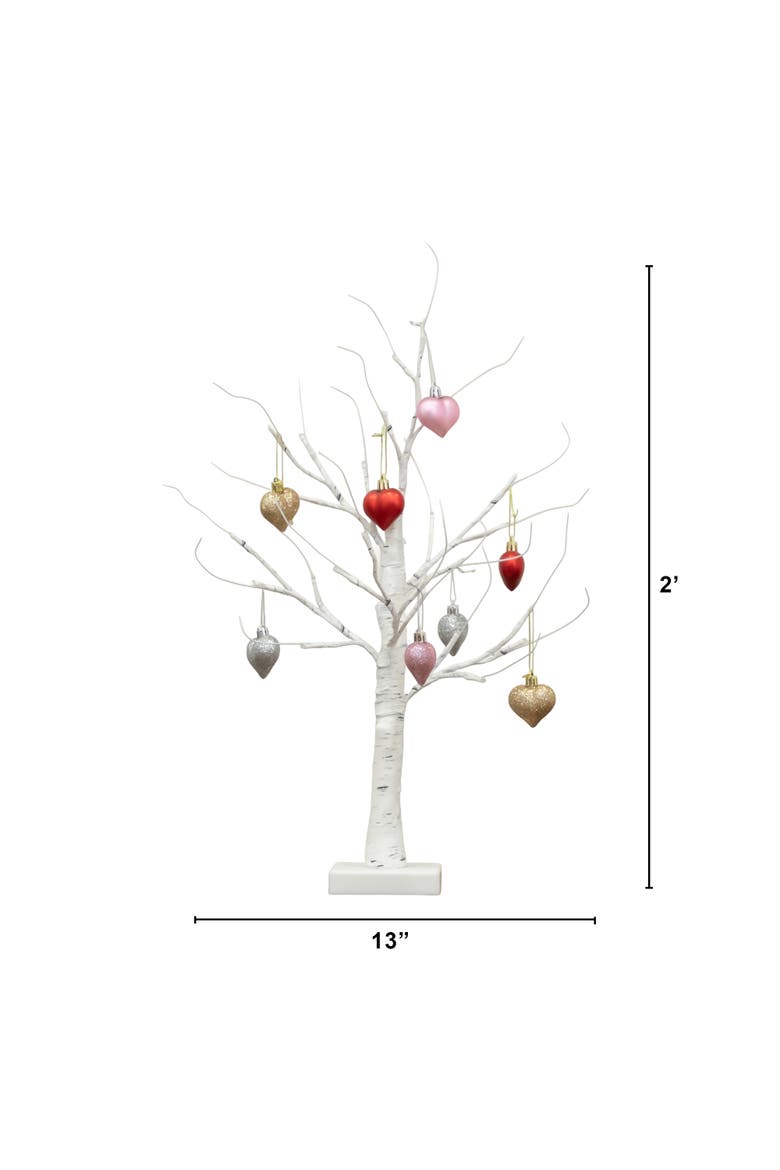 2-ft  Pre-Lit Artificial Valentine's Day Twig Tree with X Warm White LED Lights and Heart Ornaments, Alternate, color, White