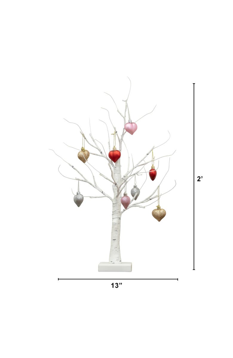 NEARLY NATURAL 2-ft  Pre-Lit Artificial Valentine's Day Twig Tree with X Warm White LED Lights and Heart Ornaments, Alternate, color, White