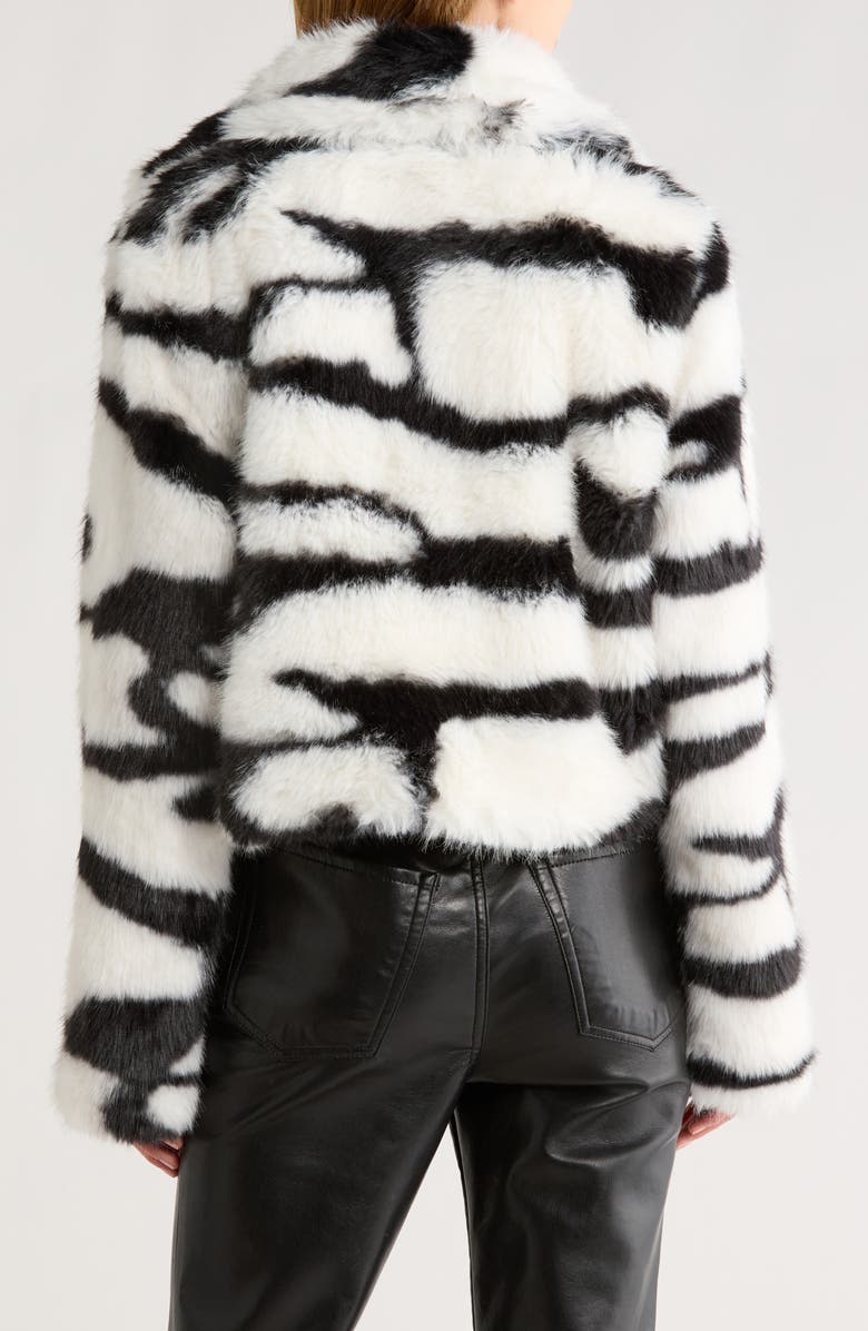 All in Favor Abstract Print Faux Fur Jacket, Alternate, color, Black Off/ White