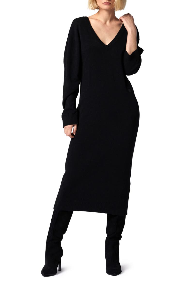 Jeannie Long Sleeve Cashmere Sweater Dress, Main, color, TRUE BLACK