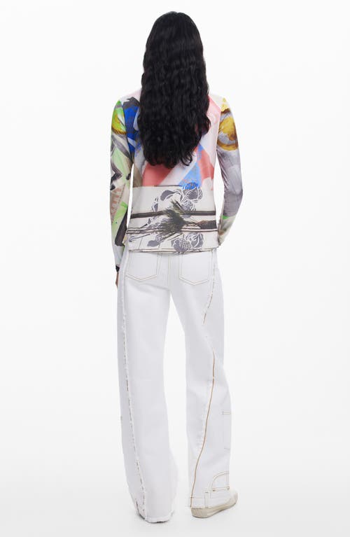 Desigual Abstract Print Button-up Shirt In White Multi