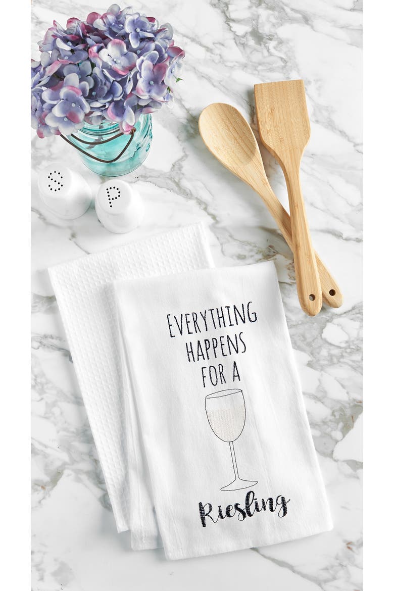 Everything Happens For A Riesling Flour Sack Cotton Kitchen Towel, Alternate, color, White
