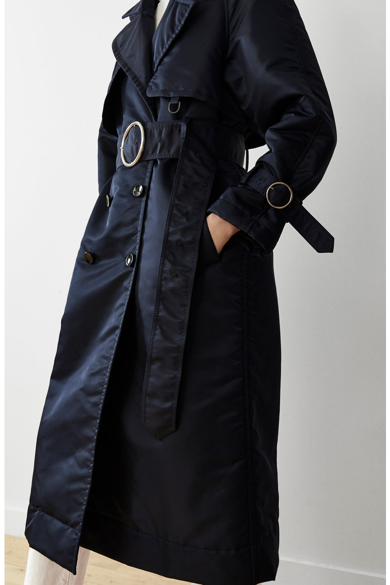 Down Filled Satin Trench, Alternate, color, Navy