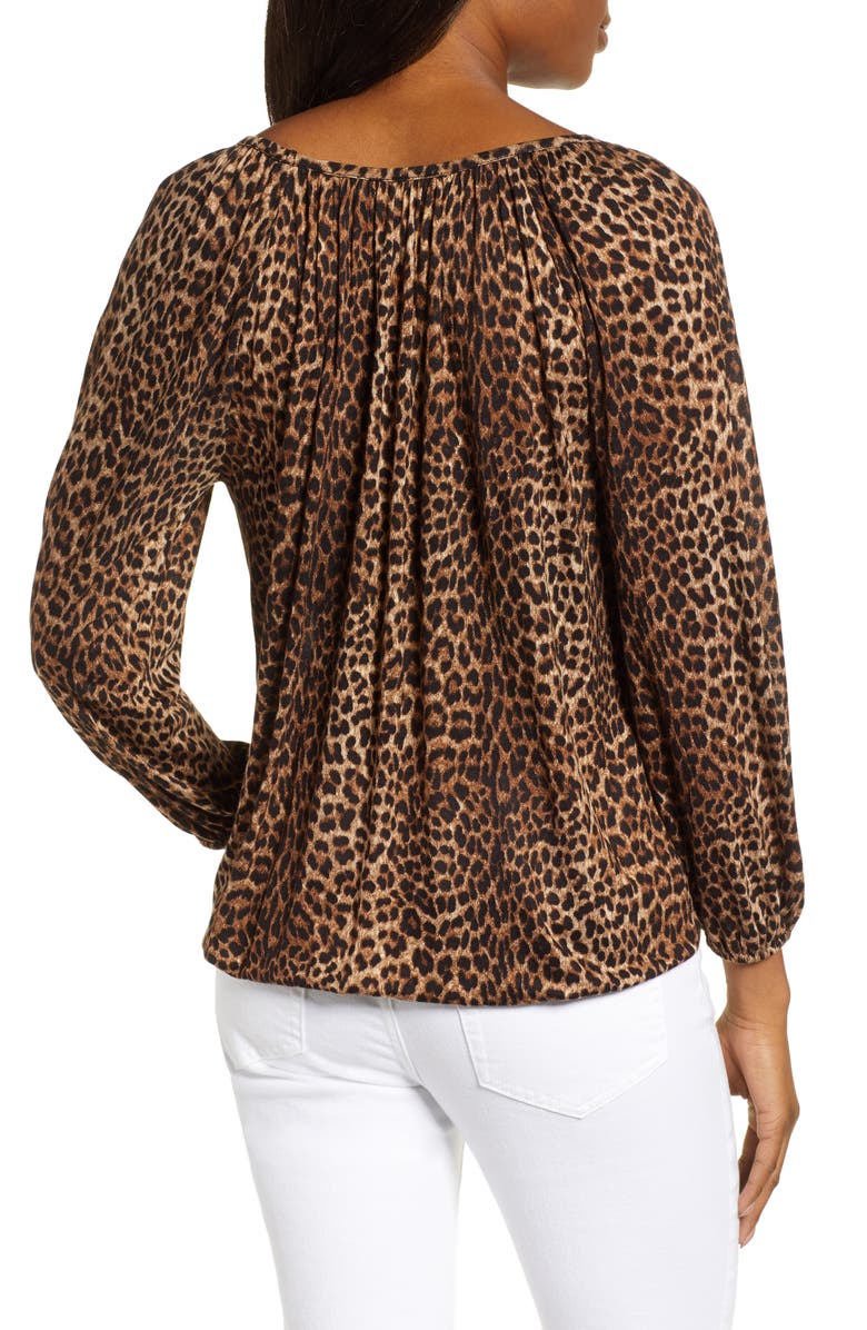 MICHAEL Michael Kors Leopard Spot Peasant Top, Alternate, color, 