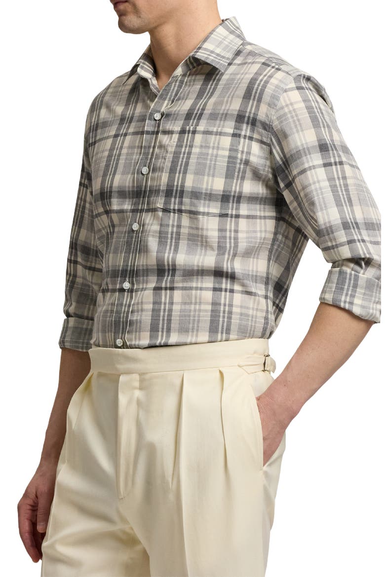 Plaid Button-Up Shirt, Alternate, color, CREAM MELANGE GREY