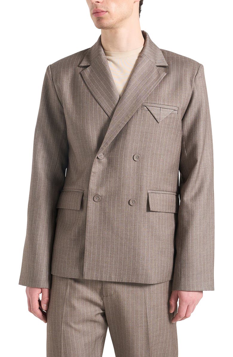 Manière De Voir Didier Double Breasted Pinstripe Suit Jacket, Alternate, color, Taupe